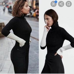 Zara cable knit braid high neck contrasting sweate